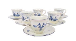 VINTAGE DUTCH DELFTS BLAUW 'REGINA' CERAMIC CUPS & SAUCERS