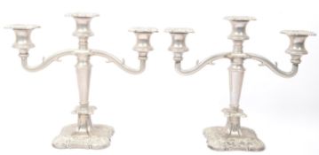 PAIR OF 20TH CENTURY SILVER PLATED CANDELABRA