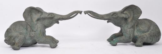 PAIR OF BRONZED EFFECT METAL AFRICAN ELEPHANT SCULPTURES