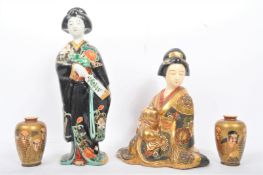 THREE ORIENTAL ASIAN JAPANESE SCULPTURES WITH VASES