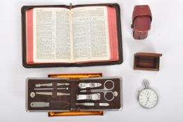 FIVE ASSORTED GENTS CURIOS - STOPWATCH - SNUFF BOX - BIBLE