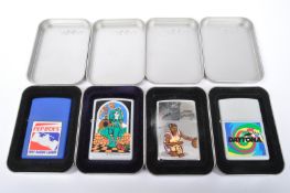 COLLECTION OF EIGHT NOS TINNED ZIPPO & STAR LIGHTERS