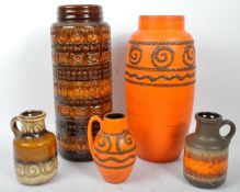 FIVE VINTAGE RETRO WEST GERMAN SCHEURICH VASES