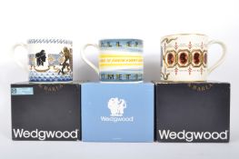 THREE BOXED WEDGWOOD RICHARD GUYATT COMMEMORATIVE MUGS