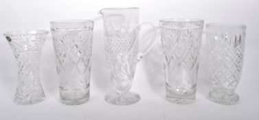 FIVE LARGE VINTAGE CUT GLASS VASES - BOHEMIA