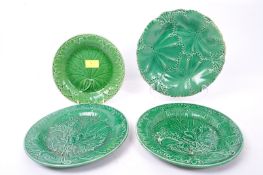 FOUR VICTORIAN & LATER MAJOLICA CERAMIC LEAF PLATES