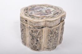 1920S CHINESE SILVER PLATE & ABALONE TEA CADDY