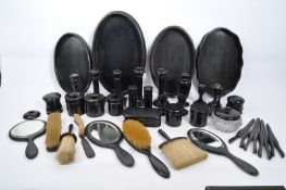COLLECTION OF EARLY 20TH CENTURY & LATER EBONY DRESSING SETS