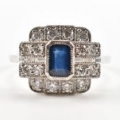 HALLMARKED PLATINUM SAPPHIRE & DIAMOND RING