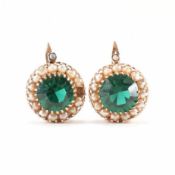 PAIR OF 14CT GOLD GREEN PASTE & PEARL EARRINGS