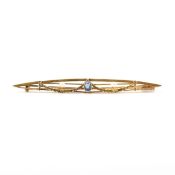ART NOUVEAU 18CT GOLD SAPPHIRE & PEARL BROOCH PIN