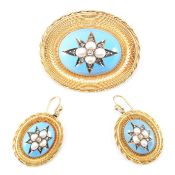 VICTORIAN DIAMOND & PEARL LOCKET BROOCH & EARRINGS