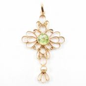 GOLD PERIDOT & SEED PEARL CROSS PENDANT