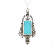 ART DECO SILVER BLUE STONE & MARCASITE PENDANT NECKLACE