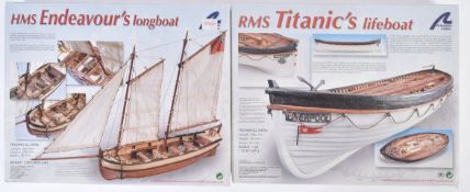 WOODEN MODEL KITS - RMS TITANIC LIFEBOAT & HMS ENDEAVOUR'S LONGBOAT