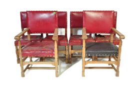 SET OF 6 OAK & LEATHER CROMWELLIAN DINING CHAIRS
