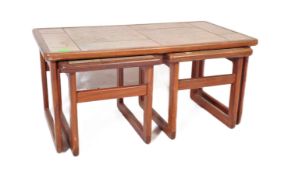 MAHOGANY TILE TOP NEST OF TABLES - MID 20TH CENTURY