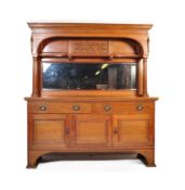 VICTORIAN ARTS & CRAFT OAK MIRROR BACK SIDEBOARD CREDENZA