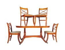 20TH CENTURY YEW WOOD VENEER DINING TABLE W/ CHAIRS