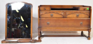 1940'S OAK JACOBEAN REVIVAL DROP CENTRE DRESSING TABLE