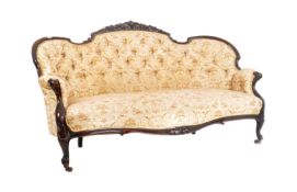 VICTORIAN MAHOGANY DOUBLE SCROLL END CHESTERFIELD