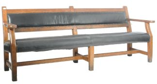 LATE 19TH CENTURY OAK & LEATHER RAILWAY STATION HALL BENCH