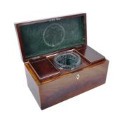 EDWARDIAN MAHOGANY & COPPER TEA CADDY WITH CUT GLASS VASE