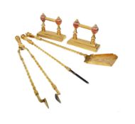 HIGH VICTORIAN 19TH CENTURY REPOUSSE BRASS FIRE SET