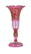 19TH CENTURY BOHEMIAN CRANBERRY & ENAMEL SPILL VASE