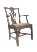 GEORGE III CHIPPENDALE MANNER MAHOGANY ARMCHAIR