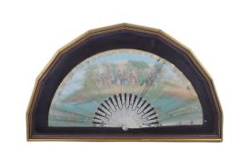 NINETEENTH CENTURY REGENCY HAND PAINTED BONE FAN IN FRAME