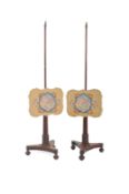PAIR OF REGENCY MAHOGANY POLE FIRE SCREENS