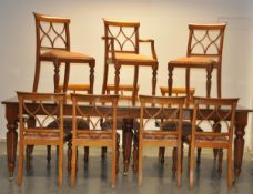 LARGE TWIN LEAF VICTORIAN STYLE DINING TABLE & 10 CHAIRS