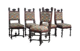 FIVE VICTORIAN 19TH CENTURY OAK GOTHIC REVIVAL DINING CHAIRS