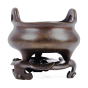 EARLY 20TH CENTURY CHINESE BRONZE CENSER ON STAND