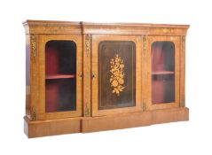 VICTORIAN WALNUT & MARQUETRY BREAKFRONT CREDENZA