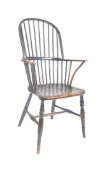 19TH CENTURY ELM WOOD WINDSOR TURNERS CHAIR - ARMCHAIR