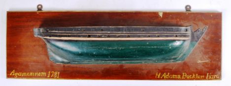 EARLY 20TH CENTURY MAHOGANY SHOP DISPLAY HALF HULL BOAT