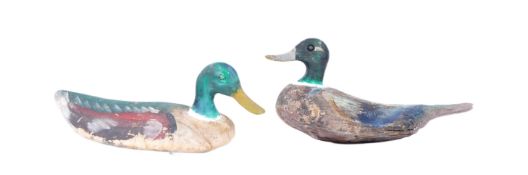 PAIR OF VICTORIAN ENGLISH HAND CARVED DECOY DUCKS MALLARDS