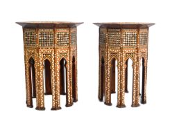 PAIR OF MOORISH WALNUT INLAID TABLES