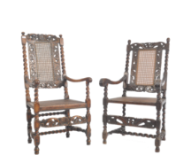MATCHED PAIR 17TH CENTURY WALNUT CARVER ARMCHAIRS