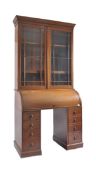 EDWARDIAN MAHOGANY CYLINDER DESK BUREAU BOOKCASE