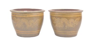 PAIR OF DRAGON EGG CHINESE ASIATIC POT CRATES - PLANTERS