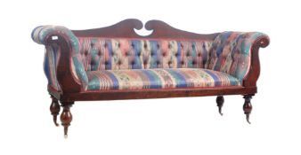 VICTORIAN MAHOGANY UPHOLSTERED TWIN NECK RESTS CHAISE-LOUNGE