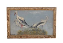 AFTER HUGO DARNAUT - OIL ON BOARD PAINTING OF FOUR CRANES