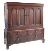 19TH CENTURY OAK & CROSSBANDED MAHOGANY PRESS CUPBOARD