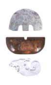 THREE HAN & TANG DYNASTY HAND CARVED JADE NECKLACE PENDANTS