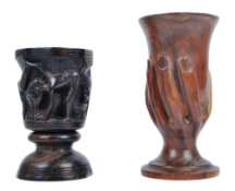 TWO EARLY 20TH CENTURY & LATER HAND CARVED GOBLETS