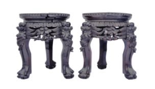 PAIR ANTIQUE 19th CENTURY CHINESE HARDWOOD/MARBLE SIDE TABLES