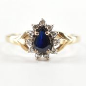 HALLMARKED 9CT GOLD SAPPHIRE & DIAMOND HALO RING
